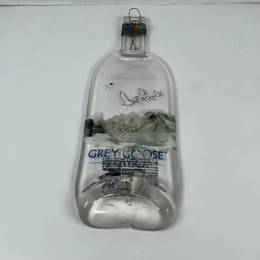 Grey Goose Vodka Slumped Melted Glass Bottle Tray Spoon Rest‎ Wall Decor 1 Liter